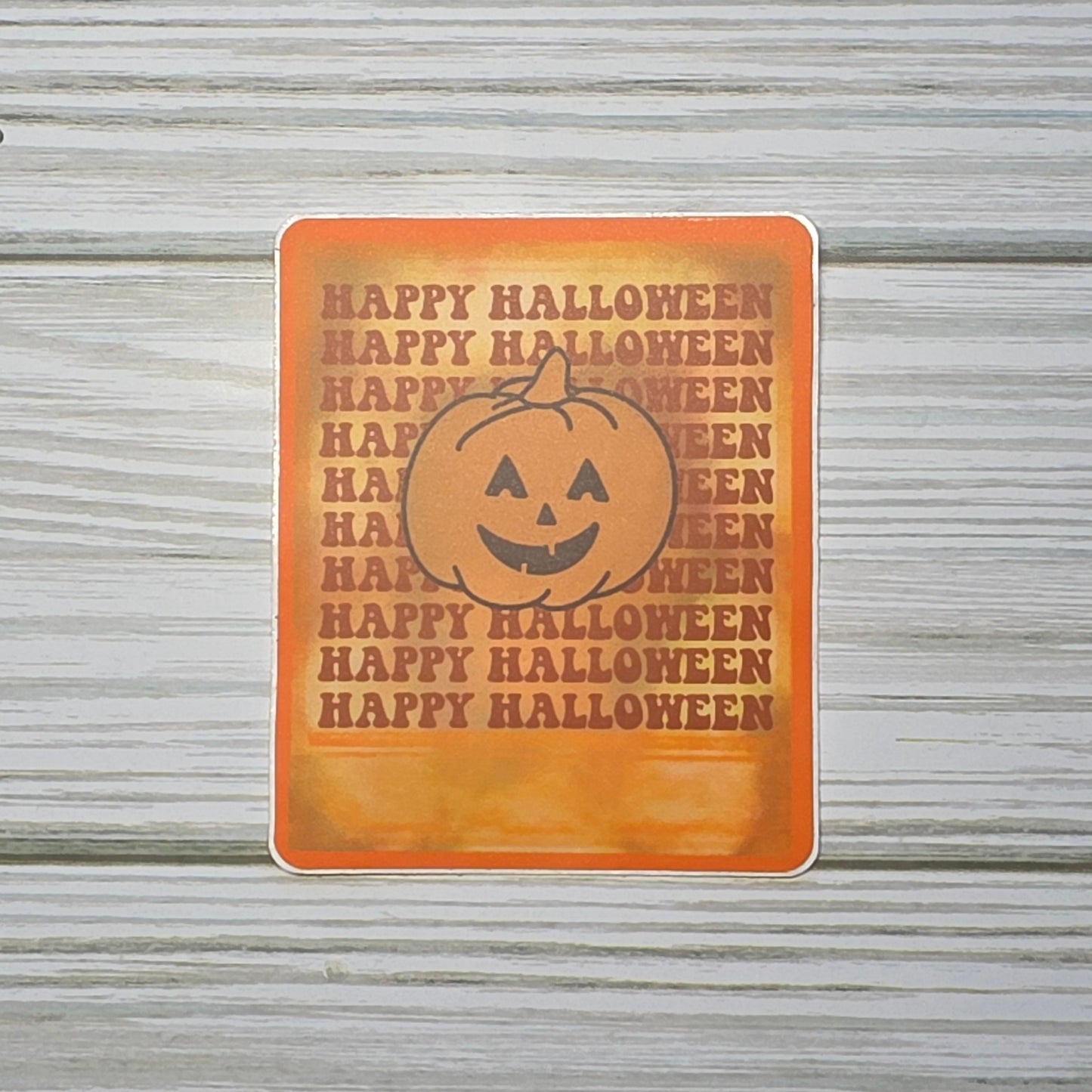 Happy Halloween Polaroid Sticker with a smiling Pumpkin