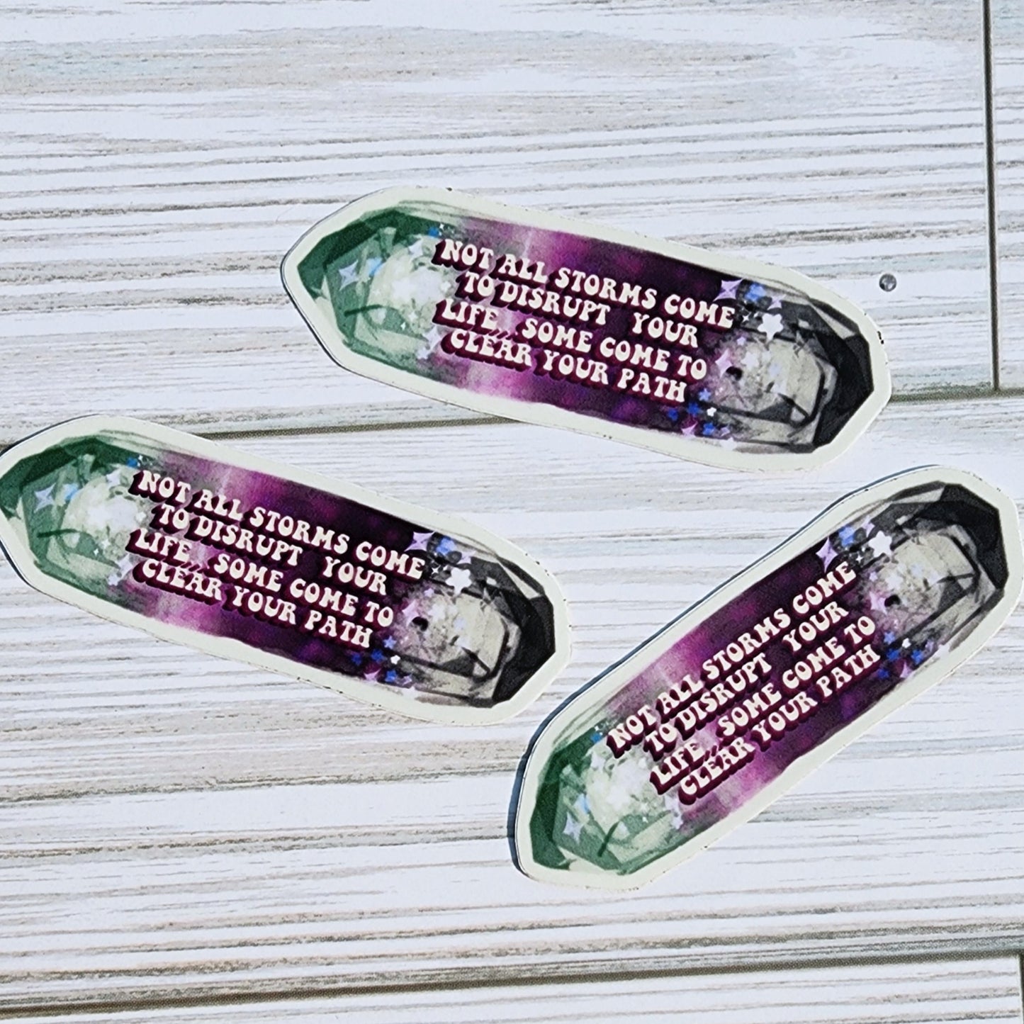 Cluster of Crystal Stickers with Quote overlaid